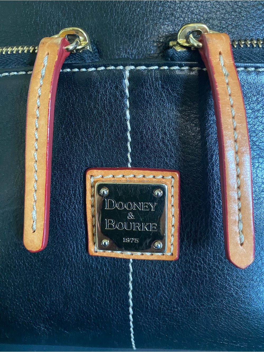 Dooney & Bourke Black Leather Shoulder Satchel with Tan Trim - Picture 2 of 4